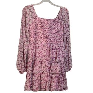 New Pink Dainty Floral Madden Girl Sheer Long Sleeve Dress w Ruffles sz Jr Large